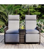 Gray Outdoor Wicker Adjustable Recliner Loveseat with Storage Table - $9,095.56 MXN