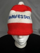 Vintage Budweiser Beer Stocking Hat Beanie Cap Red White Blue Pom One Size - $14.85