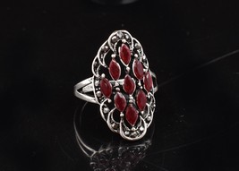 Rhodium Polished Handcrafted Marquise Red Garnet Women Elegant Designer Ring - £15.92 GBP+