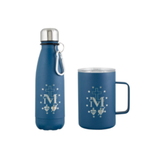 NEW Blue Miraculous Medal Stars Mary Insulated Coffee Mug &amp; Water Bottle... - £23.94 GBP