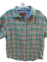 Clearwater Outfitters Green Blue Orange plaid short sleeve button shirt ... - £13.15 GBP