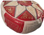 Terrapin Trading Fair Trade Handmade Moroccan Leather Star Pouffe - Red - £46.90 GBP