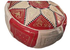 Terrapin Trading Fair Trade Handmade Moroccan Leather Star Pouffe - Red - £46.69 GBP