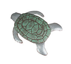 Galvanized Zinc Finish Metal Sea Turtle Wall Hanging With Painted Shell - $36.53