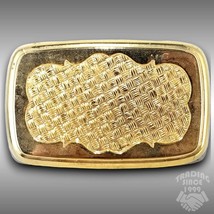 Vintage Belt Buckle Gold Color Basket Weave Weaving Pattern Embossed - £20.26 GBP