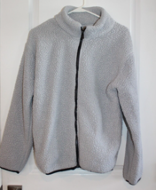 Victoria&#39;s Secret Pink Zip Front Gray Teddy Sherpa Jacket Size Medium - £23.25 GBP