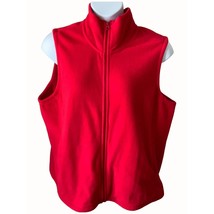 Lands End Womens Solid Red Fleece Vest Full Zip Pockets Mock Sleeveless ... - $47.27