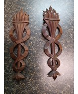 Vtg Architectural Elements Wood 9&quot; Torch Pair Appliqué Salvage - £114.53 GBP