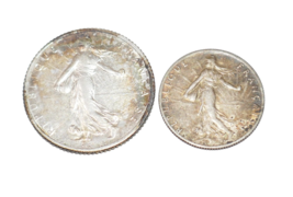 France 1918 Silver 1 Franc  &amp; 1917 Silver 50 Centimes Coins - €12,57 EUR