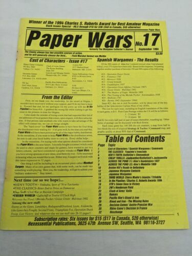 Paper Wars No 17 Wargame Collector&#39;s Journal Magazine September 1994 - $9.90
