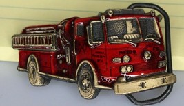 Vintage Men&#39;s Belt Buckle Red Fire Engine Fighting Metro Fire Dept. Amer... - £15.48 GBP