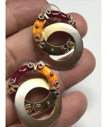 Vintage DON-LIN Enamel 1980s large  Pierced Earrings 80s - €6,98 EUR
