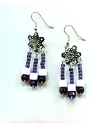 purple chandelier earrings dangles silver snowflake glass bead drops han... - £3.98 GBP