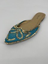 Reaction Kenneth Cole Slip On Sequined Mules Flats Shoes Sz 8 Blue Gold - $19.60