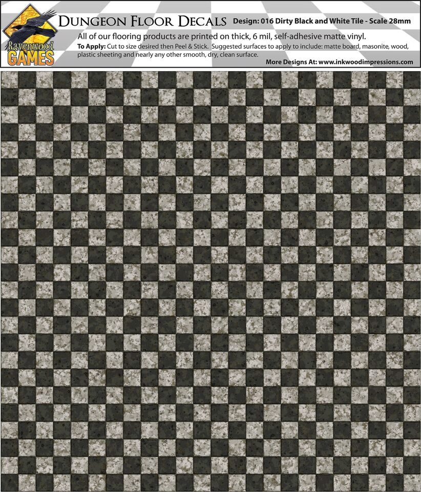 Dungeon Flooring Design 016 Dirty Black and White Tile DIY 28mm Miniatur... - $6.93