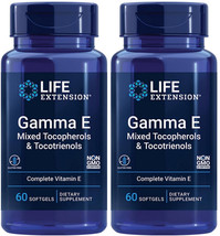 GAMMA E MIXED TOCOPHEROLS &amp; TOCOTRIENOLS  2 BOTTLES 120 Sgels LIFE EXTEN... - £47.18 GBP