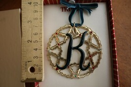 NEW Trifari Christmas Ornament Name Letter K Initial Green Enamel Crysta... - $14.95