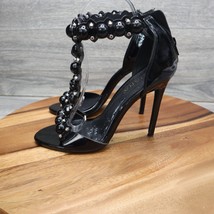 Liliana Shoe Womens 9 Black Peep Toe Chucky Beaded Studded Ankle Strap Heels - £20.89 GBP