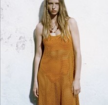 Zara Mustard Midi Perforation Dress /Holiday Beach Bikini /Hollow Out Cover Up M - £43.58 GBP