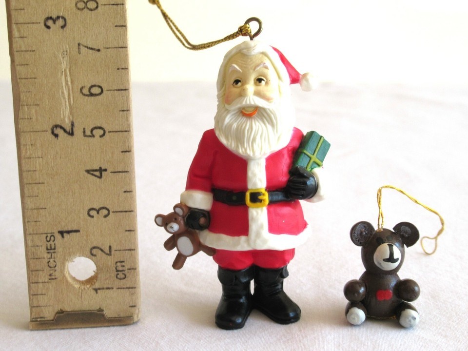 Christmas Tree Ornament Santa Claus Holding Toy Teddy Bear Gift Present ... - $9.43
