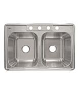 Top Mount Stainless Steel Double Basin Kitchen Sink 33" x 22" x 8" Deep - $44.55
