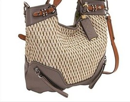 Or Yany Regina Raffia &amp; Leather Brown Gray Large Convertible Satchel Bagnwt - £165.11 GBP