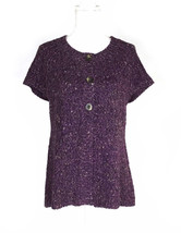 Charter Club Women&#39;s Short Sleeve Sweater Size M Chunky, Plum Purple Cardigan - £23.73 GBP