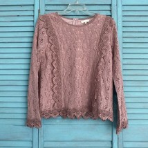 Promesa Lace Trim Lined Blouse Shirt ~ Sz M ~ Long Sleeve ~ Mauve - $17.09