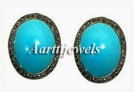 Victorian 1.15ct Rose Cut Diamond Turquoise Halloween Wedding Earrings V... - £429.13 GBP