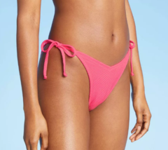 Women&#39;s Textured High Leg Scoop Bikini Bottom HOT Neon PINK Xhilaration Sz L NWT - £7.58 GBP