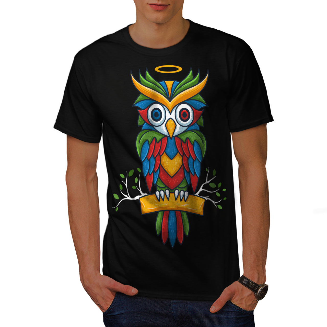 Primary image for Bright Colorful Owl Shirt Nature Bird Men T-shirt
