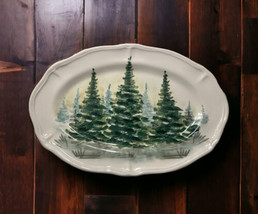 Maxcera Green Pine Trees Serving Tray Platter 17.5&quot; X 11&quot; Forest Water Color - £37.93 GBP