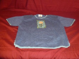 CHRISTOPHER &amp; BANK S BLUE YELLOW FLOWER HAND EMBROIDERED KNITTED T SHIRT L - $19.22