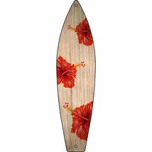 Red Hawaiian Flowers Novelty Mini Metal Surfboard Sign MSB-317 - £13.50 GBP