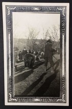 Antique RPPC Man Walking Alongside With Bear on Chain Leash w Children Velox - $45.00