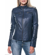Women Stylish Leather Blue Jacket Handmade New Lambskin Casual Biker Mot... - €100,64 EUR+