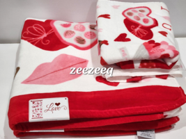 4pc Valentines Lips Love Cupcakes Pink Red Bath Towels &amp; Hand Towels Set - £45.39 GBP