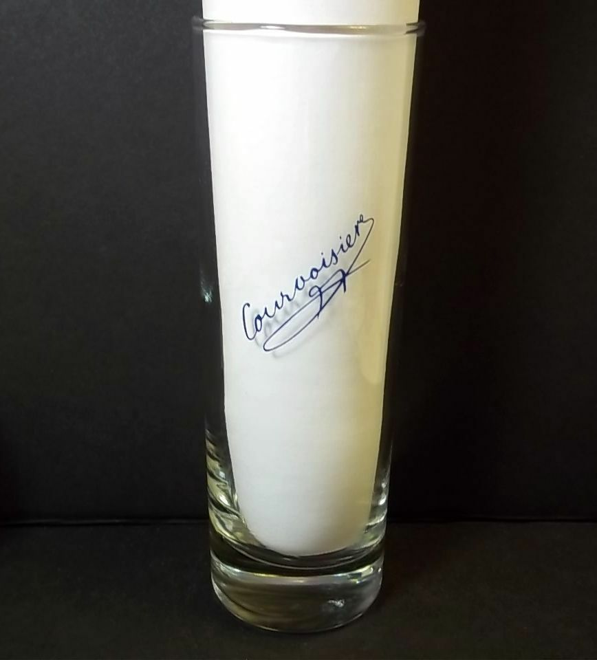 Courvoisier cognac tall glass triple shot shooter blue script lettering 6 oz