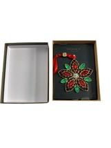 Monet Rhinestone Poinsettia Christmas Holiday Ornament New in Box Red Green 3.5&quot; - £22.49 GBP