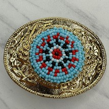 Vintage Raised Beaded Flower Centerpiece Western Belt Buckle - £14.79 GBP