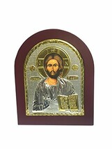 Jesus Byzantine Icon Sterling Silver 925 Treated With Gold 19x15 - $65.56