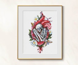 Skeleton Cross Stitch Gothic pattern pdf - Red heart cross stitch dead man  - $11.29