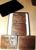 Beautiful 6 Piece &#39;don&#39;t Fuk Up The Table&#39; Walnut Wood Coaster Set With Gift Box - £15.53 GBP
