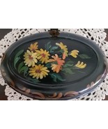 Vintage 1950&#39;s Toleware Crumb Pan ~ Floral Daisy Design on Black ~ Hinge... - €42,80 EUR