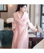 Women&#39;s Long Contrast Panel Alpaca Wool Wrap Coat with Belt #4 - $199.00