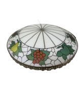 Antique Ceiling Fixture Art Deco Reverse Painted Pebble Plant Design Gla... - $121.72