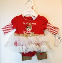 My First Christmas Outfit  L/S Tutu Shirt &amp; Leggings Girls 0 - 3 Months Reindeer - £17.39 GBP