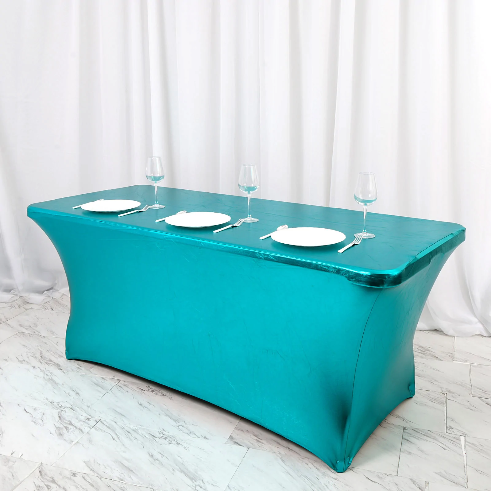 Teal - 6FT Rectangular Stretch Spandex Table Cover Metallic Color - £40.78 GBP