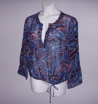 CHICOS Long Sleeve Floral Side Tie Silk Tunic Blouse Top Size L 2 Blue R... - £22.66 GBP