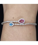 Natural 1.25ctw Pink &amp; Blue Topaz 925 Sterling Silver Bangle Bracelet 8.55g - £108.36 GBP